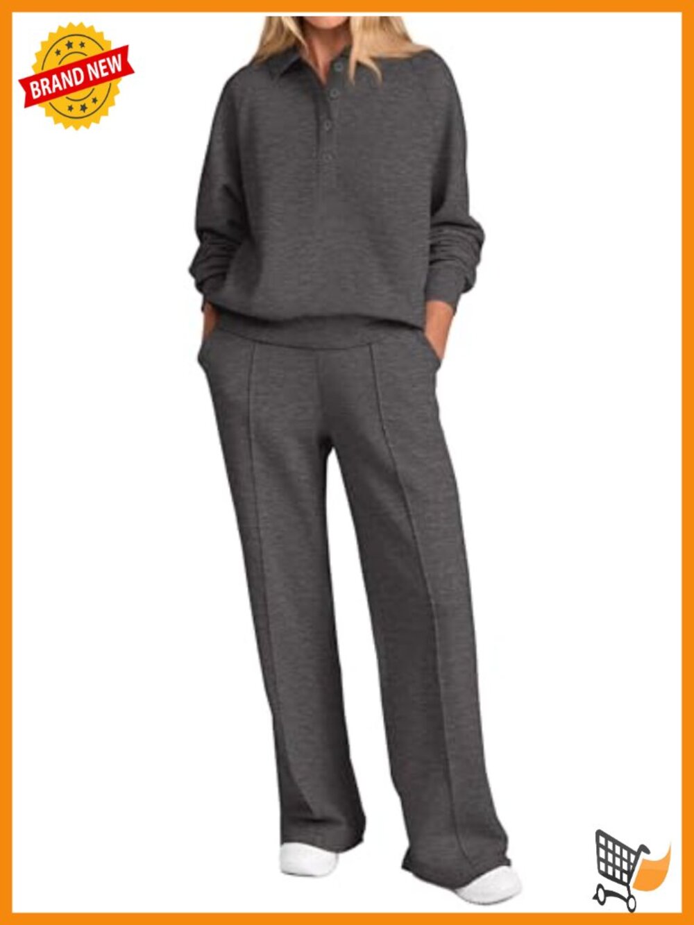 2 Piece Sweatsuit Set Quarter Button Sweatshirt Wide Leg Sweatpants Lounge